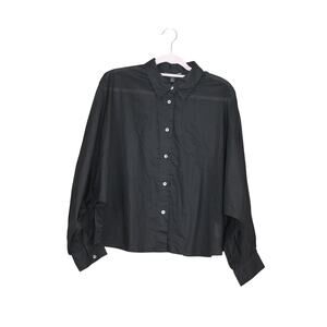 Banana Republic Black Button Up Oversized Semi Sheer Collar Shirt Top Size L
